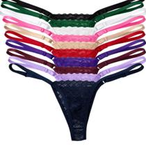 Kit 10 Calcinha Tanga Regulável Renda Fio Dental com Renda Alça Fina Lingerie Moda Feminina