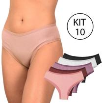 Kit 10 Calcinhas Adulto Cintura Alta De Algodão Cotton Lingerie Básica Dia a Dia Atacado