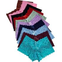 Kit 10 Calcinhas Caleçon Shortinho Renda Com Forro Algodão Sexy Confortável Estilo Sensual