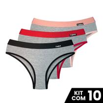 Kit 10 Calcinhas Com Viés na Cintura Elastico na Perna Conforto Viscolycra Algodão