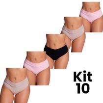 Kit 10 Calcinhas Cós Confortável Aperta Barriga Ajuste Perfeito Moda Íntima Feminina