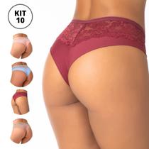 Kit 10 Calcinhas Fio Dental Duplo Microfibra Macia com Renda Conforto Kit Lingerie Feminina Atacado Kit 10 Calcinhas Fio Dental Duplo Microfibra Macia com Renda Conforto Kit Lingerie Feminina Atacado