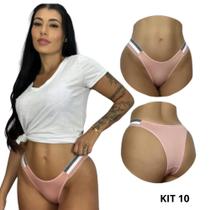 Kit 10 Calcinhas Fio Dental Tanga Elástico tricolor Lateral