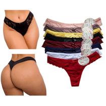 Kit 10 Calcinhas Fio Duplo Calcinha em Renda na Lateral Kit 10 Calcinhas Fio Duplo Calcinha em Renda na Lateral