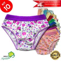 Kit 10 Calcinhas Infantil Algodão Estampada Cós Elástico Menina