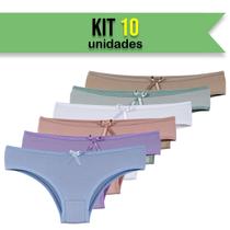 Kit 10 Calcinhas Infantil/Juvenil Lisa Feminina Colorida Forro 100% Algodão Menina Moça Cores Variad