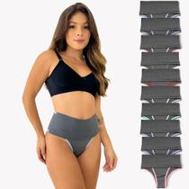 Kit 10 Calcinhas Modeladora Cós Alto Reforçado Tapa Barriga