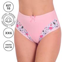 KIT 10 Calcinhas Plus size algodão calçola Feminina cintura cós alto Firmadora Extra Grande veste até 56