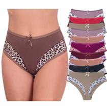 Kit 10 Calcinhas Plus Size de Cotton Algodão Cintura Alta Atacado Kit Calçola Senhora Lateral Larga