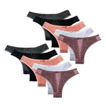 Kit 10 Calcinhas Tanga Conforto Detalhe Em Renda Lingerie - Qualibella