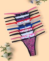 kit 10 Calcinhas Tanga Fio Dental Ana Estampada Colorida