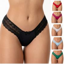 Kit 10 Calcinhas tanga fio poliéster Maravilha laterais de renda feminina Mavique Kit 10 Calcinhas tanga fio poliéster Maravilha laterais de renda feminina Mavique