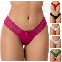 Kit 10 Calcinhas tanga fio poliéster Maravilha laterais de renda feminina Mavique Kit 10 Calcinhas tanga fio poliéster Maravilha laterais de renda feminina Mavique