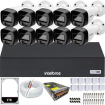 Kit 10 Câmeras 1220B Full Color Intelbras Dvr Mhdx 16ch 1TB colorido dia e noite