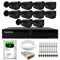 Kit 10 Câmeras Bullet Black Tudo Forte TF 2020 B Full HD 1080p Visão Noturna 20M Proteção IP66 DVR Tudo Forte TFHDX 3316 16 Canais HD 2TB Barracuda