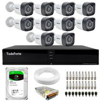 Kit 10 Câmeras Bullet Tudo Forte TF 2020 B Full HD 1080p com Visão Noturna 20M Proteção IP66 + DVR Tudo Forte TFHDX 3316 16 Canais + HD 2TB Barracuda