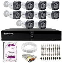 Kit 10 Câmeras Bullet Tudo Forte TF 2020 B Full HD 1080p com Visão Noturna 20M Proteção IP66 + DVR Tudo Forte TFHDX 3316 16 Canais + HD 2TB Purple