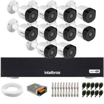 Kit 10 Câmeras Intelbras 3130 B G7 HD 720 Multi HD Visão Noturna até 30m IP67 + Dvr Intelbras MHDX 1016-C 16 Canais