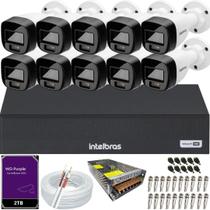 Kit 10 Câmeras Intelbras Full Color 1120b Colorida Noite Dvr 16 Canais Hd 2TB