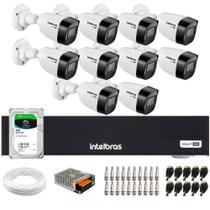 Kit 10 Câmeras Intelbras VHD 1130 B HD 720p Visão Noturna 30m Resistente à Chuva IP67 + Dvr Intelbras MHDX 1016-C 16 Canais + HD SkyHawk 2TB