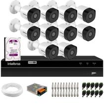 Kit 10 Câmeras Intelbras VHD 3130 Bullet G6 HD 720p Visão Noturna 30m IP67 DVR Intelbras MHDX 1216 16 Canais HD 2TB Purple