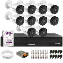 Kit 10 Câmeras Intelbras VHD 3230 B G7 Bullet Full HD 1080p Multi HD IP67 + Dvr Intelbras MHDX 3116-C 16 Canais + HD 1TB Purple