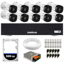 Kit 10 Câmeras Intelbras VHL 1220 B G2 Bullet HDCVI Full HD 1080p Visão Noturna 20m Proteção IP66 + DVR Gravador MHDX 1016-C 16 Canais + HD 500GB