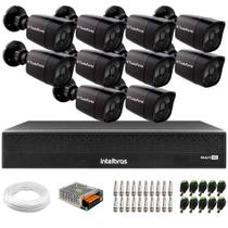 Kit 10 Câmeras Segurança Black Full HD 1080p Infra 20M + DVR Intelbras MHDX 3016-C Full HD 16 Canais