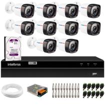 Kit 10 Câmeras Tudo Forte Bullet Full HD 1080p, Lente 3.6mm, Visão Noturna 20M, IP66 + DVR Intelbras MHDX 1216 Full HD 16 Canais Multi HD + HD Purple