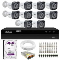 Kit 10 Câmeras Tudo Forte Bullet Full HD 1080p, Lente 3.6mm, Visão Noturna 20M, IP66 + DVR Intelbras MHDX 1316 Full HD 16 Canais Multi HD + HD 2TB