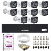 Kit 10 Câmeras Tudo Forte TF 2020 B Full HD 1080p Bullet Visão Noturna 20M Proteção IP66 Dvr Intelbras MHDX 3116-C 16 Canais HD 2TB Purple