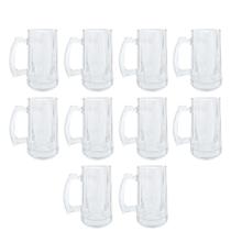 Kit 10 Caneca De Vidro 400ml Robusta Alça Cerveja Chopp Bebidas Temperatura Ideal Zero Grau Freezer Transparente