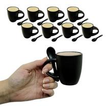 Kit 10 Caneca Xicara Com Colher De Cerâmica 90ml De Café Chá