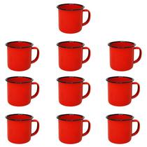 Kit 10 Canecas Esmaltadas Vermelha Retrô Rústico Chá 80Ml