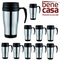 Kit 10 Canecas Inox Plástico Térmica com Tampa e Alça Bena Casa Kit 10 Canecas Inox Plástico Térmica com Tampa e Alça Bena Casa