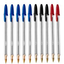 Kit 10 canetas Bic cristal 1.0mm com 5 azul, 3 pretas e 2 vermelhas