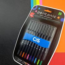 kit 10 canetas esferográficas coloridas cis pentonic 0,7mm