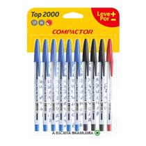 Kit 10 Canetas Esferográficas Compactor Azul, Preto e Vermelho