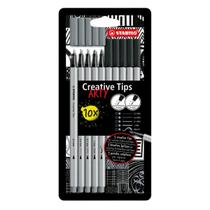 Kit 10 Canetas Stabilo Creative Tips Fineliner Cinza Preto