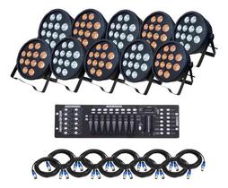 Kit 10 Canhao 12 Leds 18w Rgbwa Strobo + Mesa Dmx C/cabos 2m