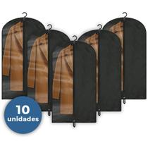 Kit 10 Capa Promocional Para Guarda Roupa Sacos Palitó Terno Ziper Resistente A Água Protetor Preto
