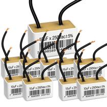 Kit 10 capacitor 10uf x 250v 2 fios metalizado quadrado