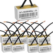 Kit 10 capacitor 2 fios quadrado 3 uf x 250/400v chapa trio