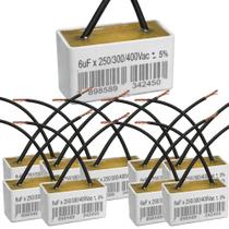 Kit 10 capacitor 2 fios quadrado 6uf x 250 400v trio