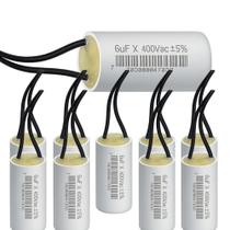 Kit 10 capacitor permanente com cabo 6,0 uf 380/400v trio