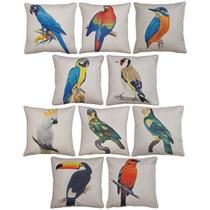 Kit 10 Capas de Almofada Linho Estampa de Pássaros Aves 43x43 Kit 10 Capas de Almofada Linho Estampa de Pássaros Aves 43x43
