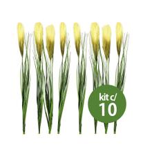 Kit 10 Capim com Pluma Verde Creme Planta Artificial Arranjo Florarte 85cm