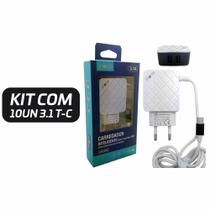 Kit 10 Carregador Inova Rápido 3.1 Tipo-C Com Duas Entradas USB