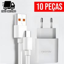 Kit 10 Carregador Turbo Celular Tipo C USB Cabo Super Rapido 3.6A