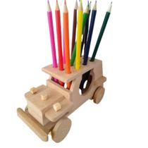 Kit 10 carros carrinhos brinquedo porta lápis pirulito em madeira mdf
